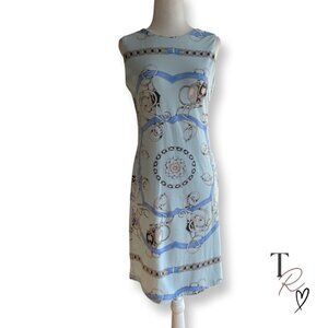 J.McLaughlin Catalina Cloth Equestrian Print Sleeveless Sheath Dress Blue XS